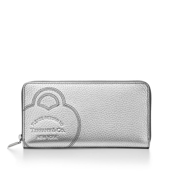 Return to Tiffany™:Large Zip Wallet in Silver-colored Leather