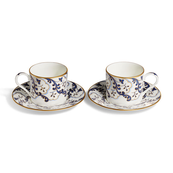 Valse Bleue Tea Cup and Saucer in Bone China, Set of Two