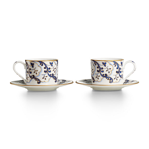 Valse Bleue Tea Cup and Saucer in Bone China, Set of Two