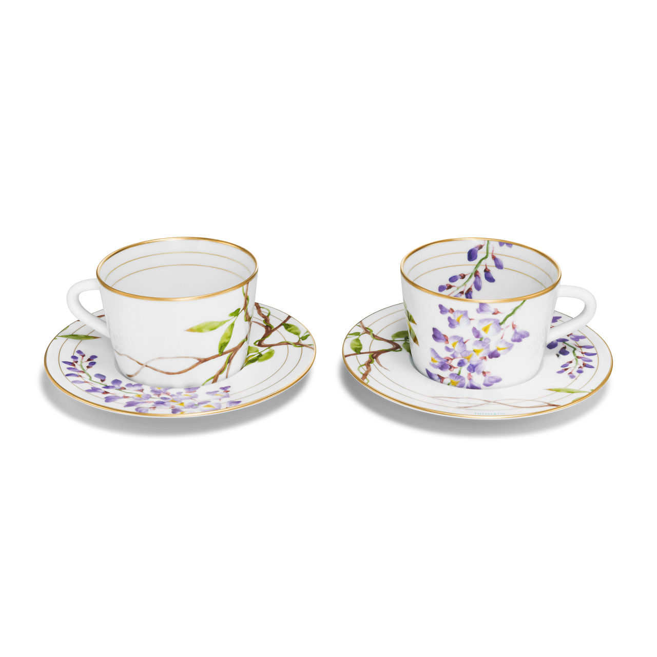 Teetasse und Untertasse aus Porzellan, Zweierset