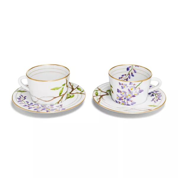 Tazza da tè con piattino in porcellana, set di due