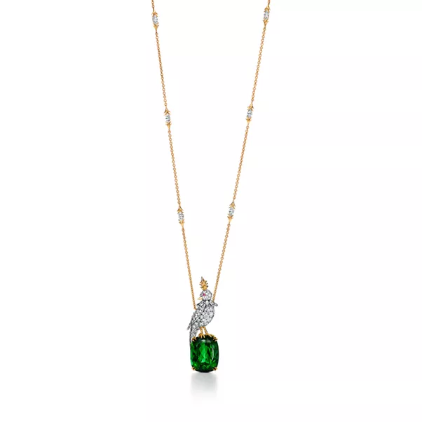 Bird on a Rock Pendant in Yellow Gold and Platinum