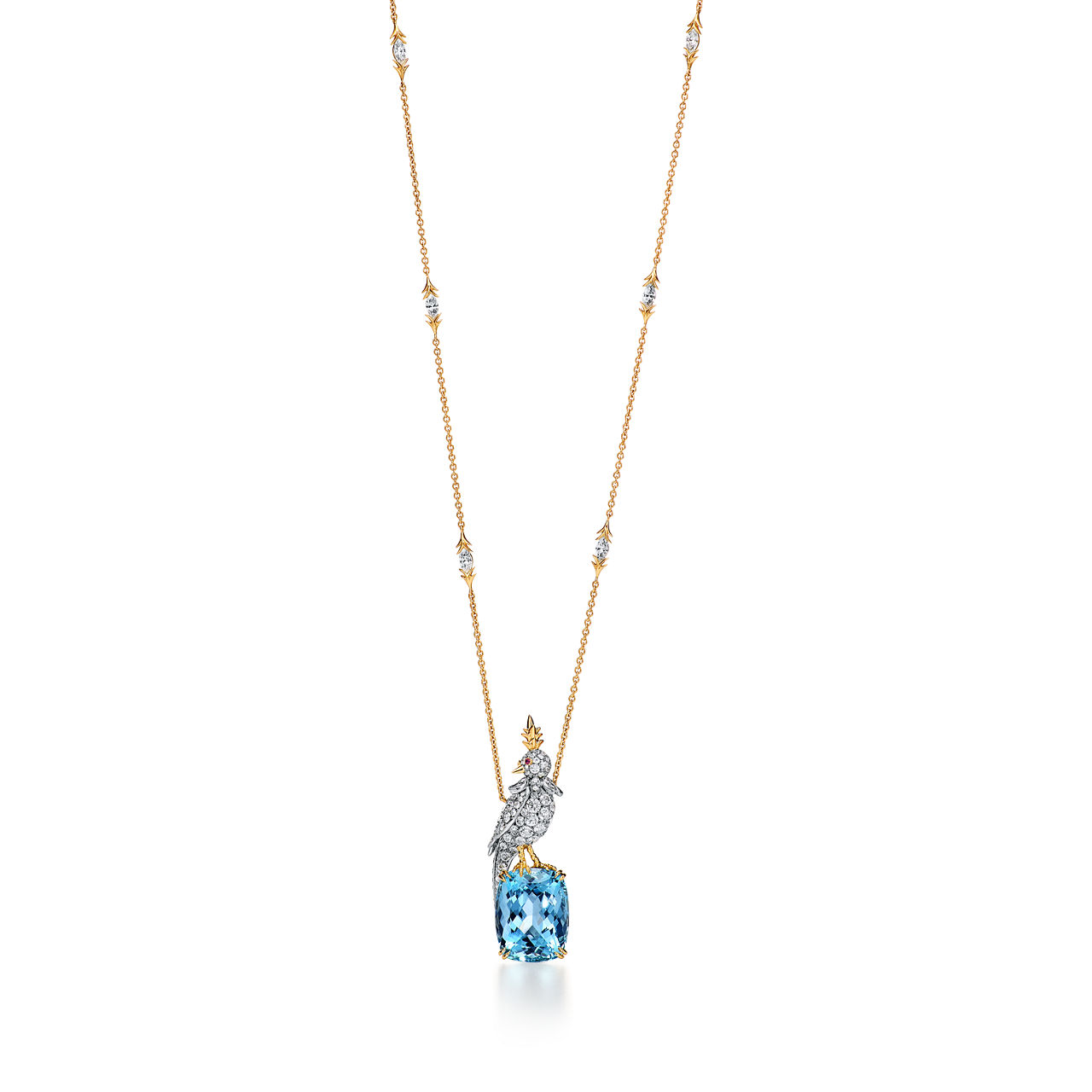 Bird on a Rock Pendant in Yellow Gold and Platinum