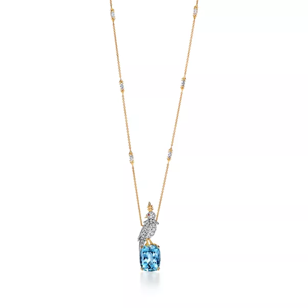 Bird on a Rock Pendant in Yellow Gold and Platinum