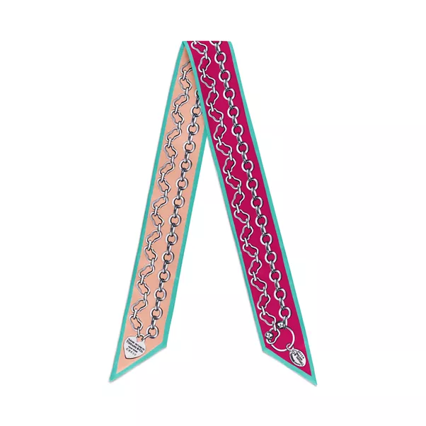 Chains Ribbon Scarf in Fuchsia and Peach Silk