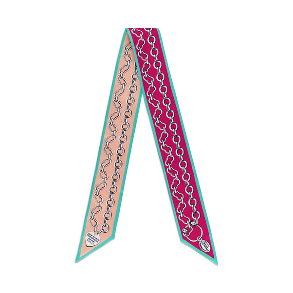 Return to Tiffany™:Chains Ribbon Scarf in Fuchsia and Peach Silk