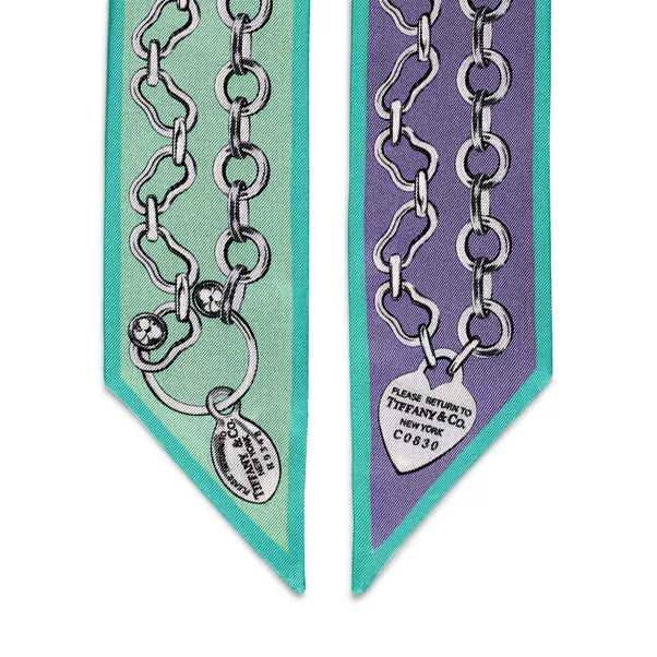 Chains Ribbon Scarf in Jade-colored and Lavender Silk