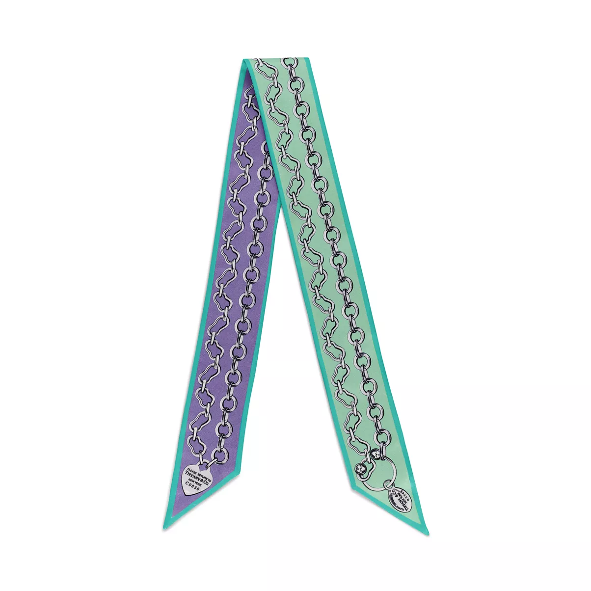Chains Ribbon Scarf in Jade-colored and Lavender Silk
