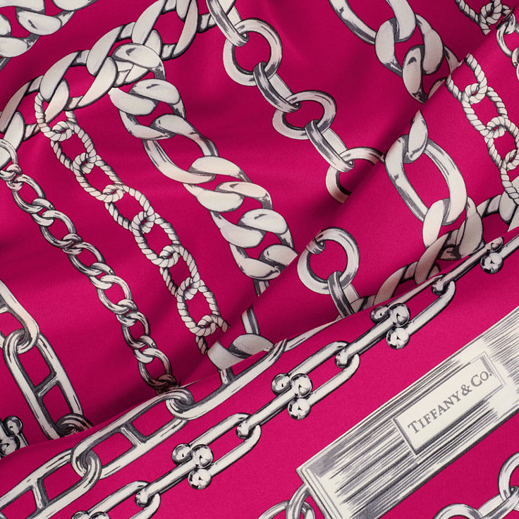 Return to Tiffany™:Chains Square Scarf in Fuchsia Silk image number 1