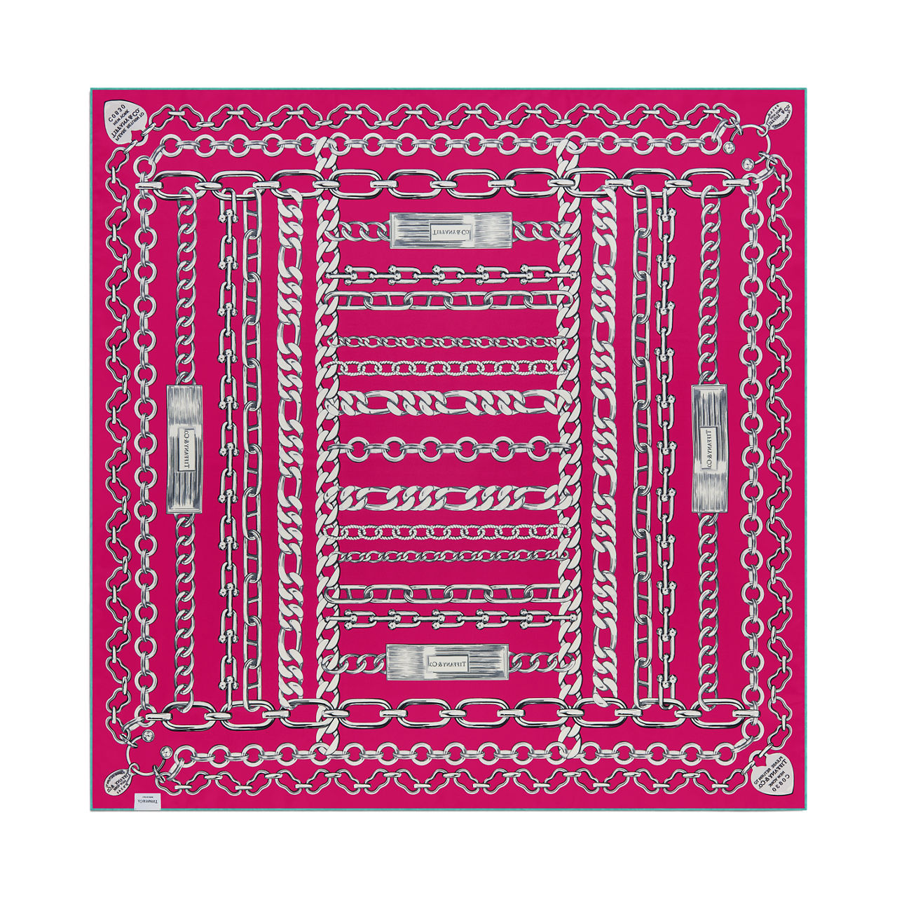 Return to Tiffany™:Chains Square Scarf in Fuchsia Silk image number 2