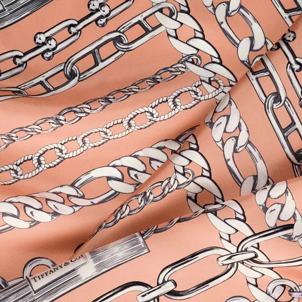 Chains Square Scarf in Peach Silk
