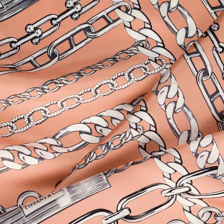 Return to Tiffany™:Chains Square Scarf in Peach Silk, 1