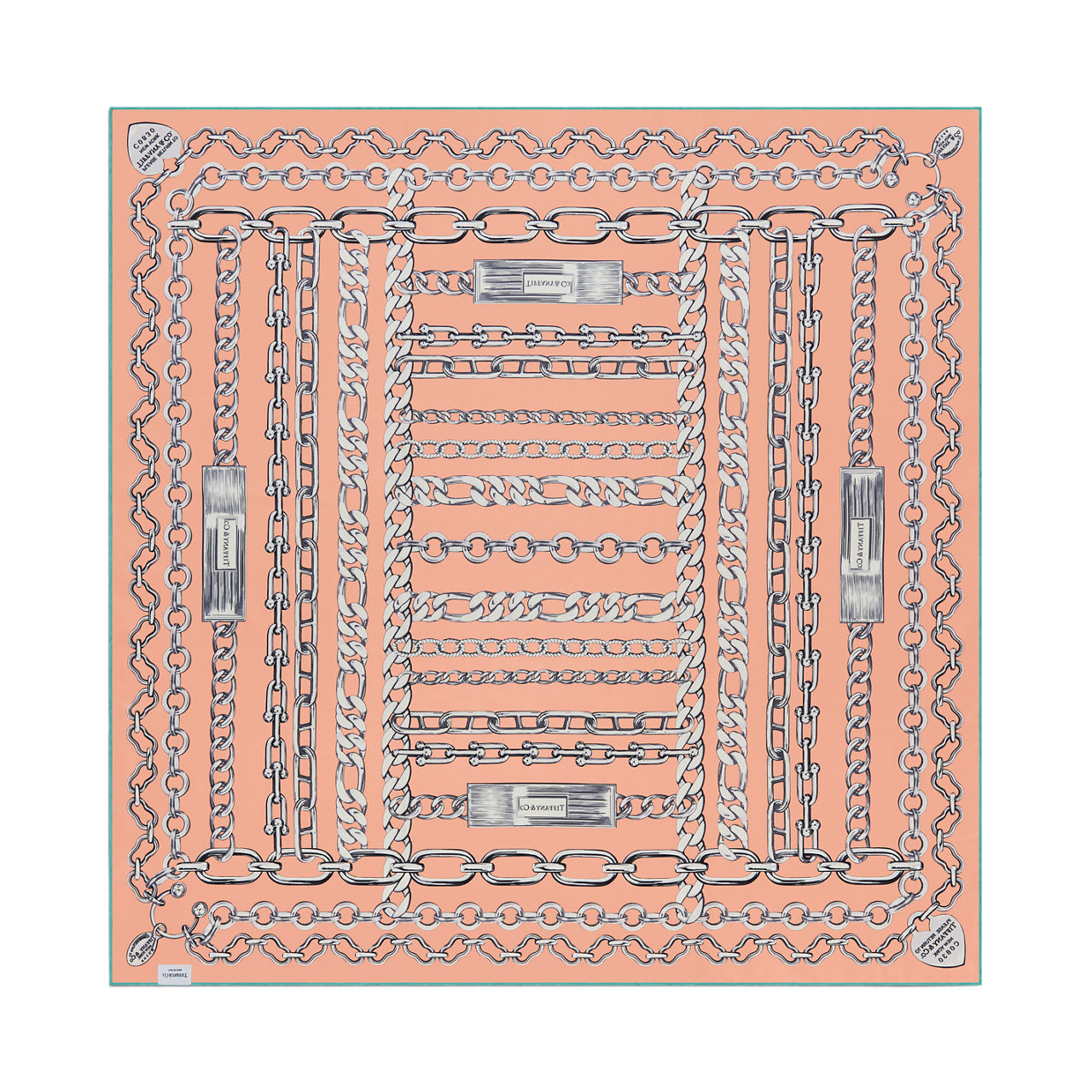 Return to Tiffany™:Pañuelo cuadrado con estampado de cadenas de seda color melocotón imagen número 2