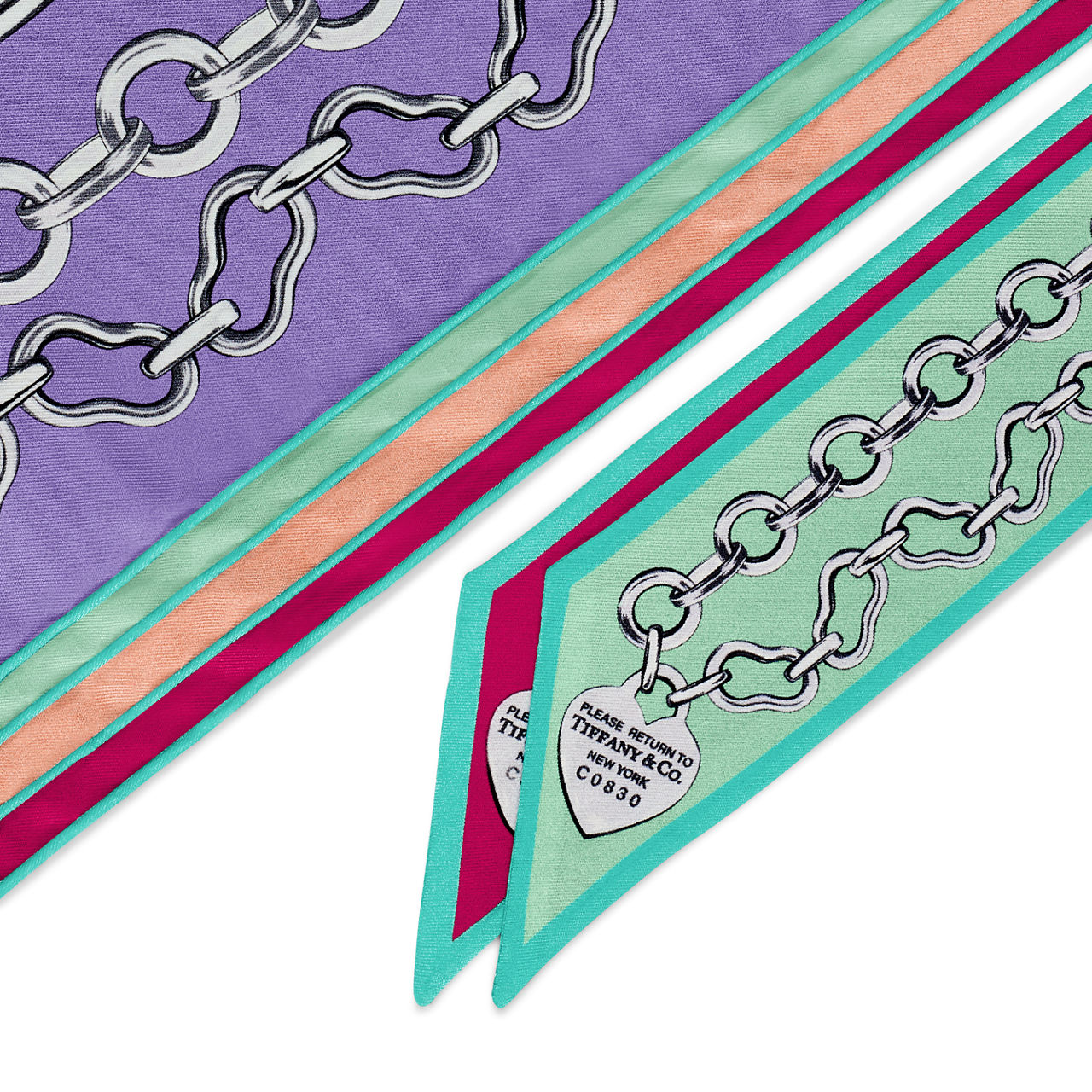 Return to Tiffany™:Pañuelo cuadrado con estampado de cadenas de seda color melocotón imagen número 3