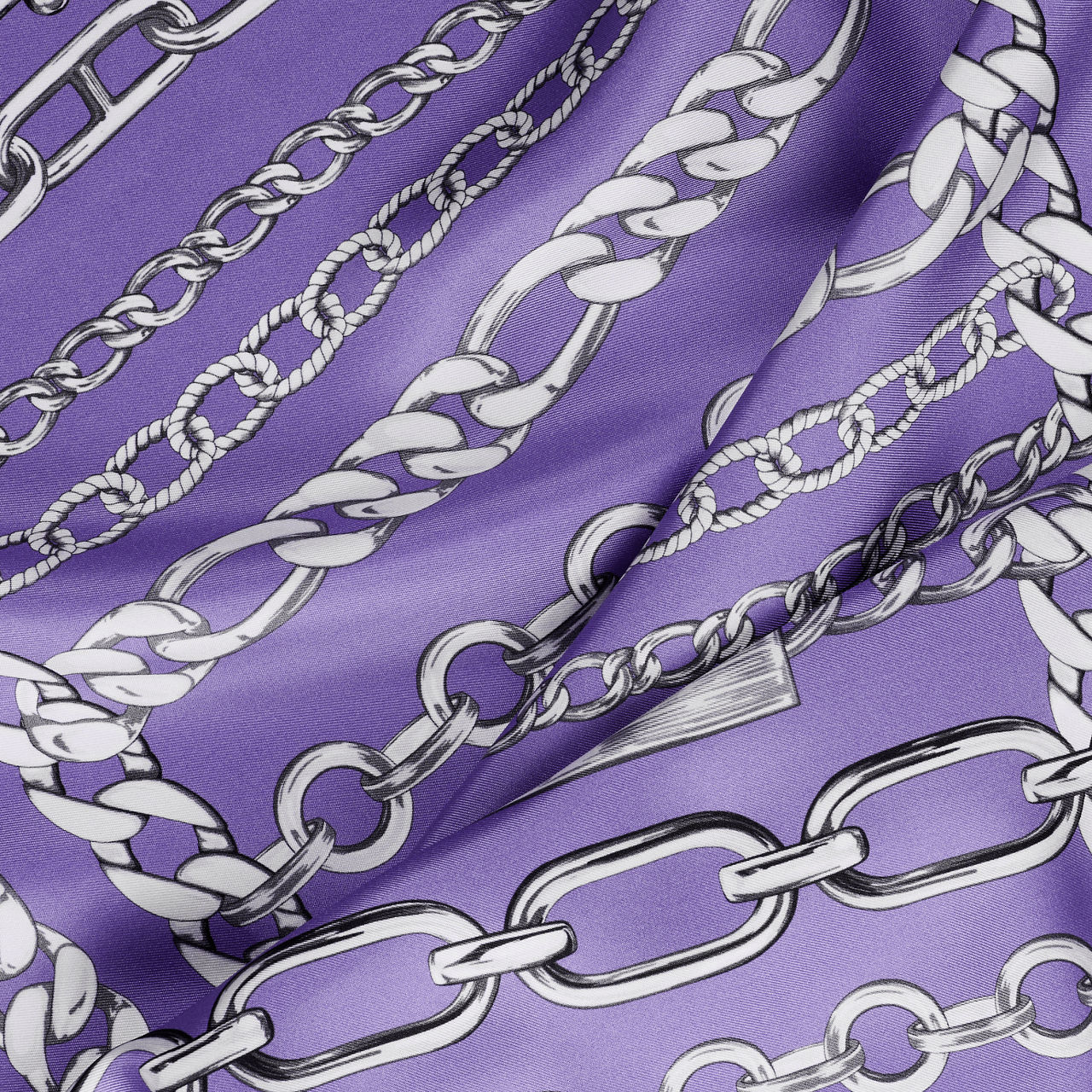 Pañuelo cuadrado con estampado de cadenas de seda color lavanda