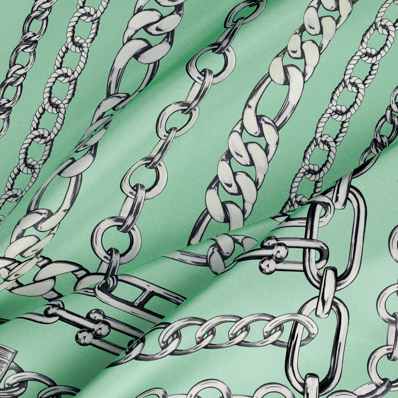 Pañuelo cuadrado con estampado de cadenas de seda color jade