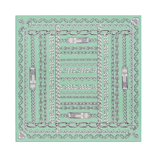 Return to Tiffany™:Chains Square Scarf in Jade-coloured Silk