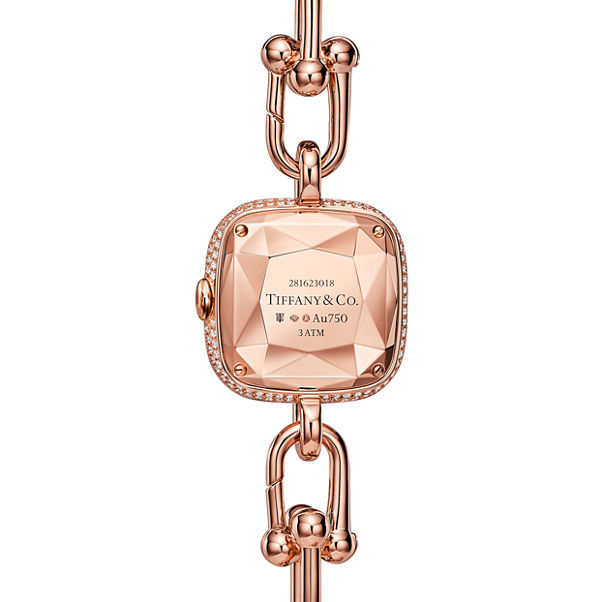 Tiffany HardWear:Uhr in Roségold mit Pavé-Diamanten und schwarzem Lack