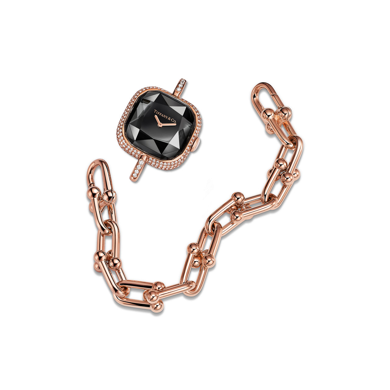 Tiffany HardWear:Watch in Rose Gold with Pavé Diamonds and Black Lacquer image number 2