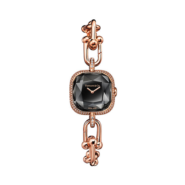 Tiffany HardWear:Watch in Rose Gold with Pavé Diamonds and Black Lacquer