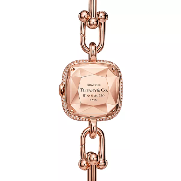 Uhr in Roségold mit Pavé-Diamanten und schwarzem Lack
