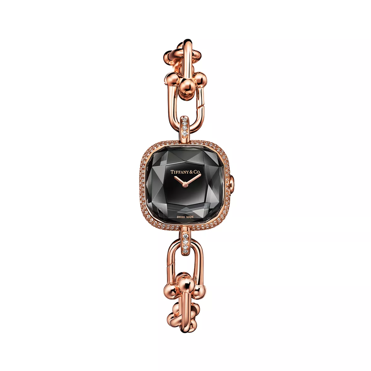 Watch in Rose Gold with Pav&eacute; Diamonds and Black Lacquer