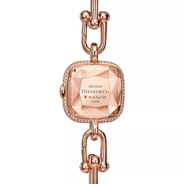 Watch in Rose Gold with Pavé Diamonds and White Mother-of-pearl