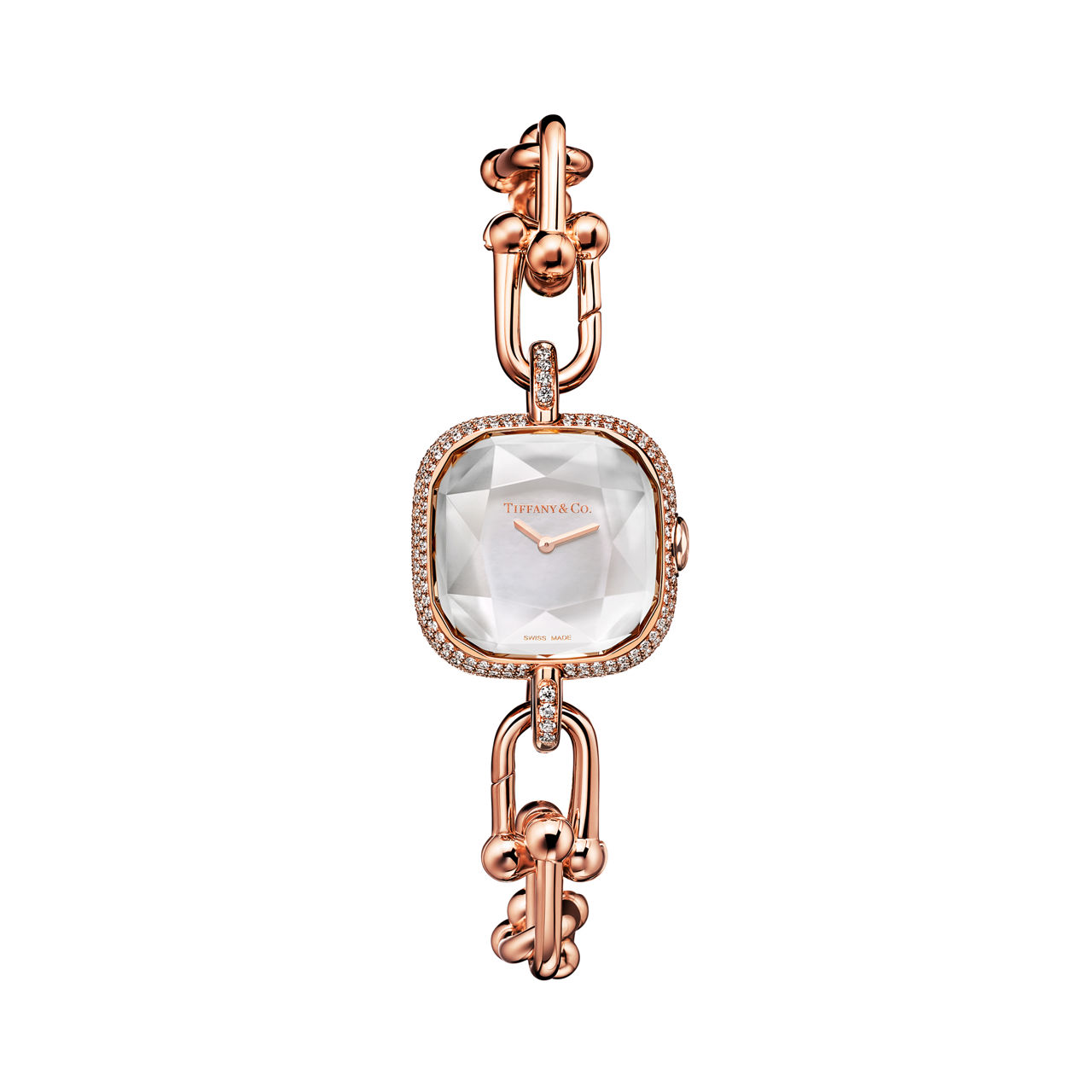 Tiffany HardWear:Watch in Rose Gold with Pavé Diamonds and White Mother-of-pearl image number 0