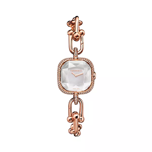 Watch in Rose Gold with Pavé Diamonds and White Mother-of-pearl