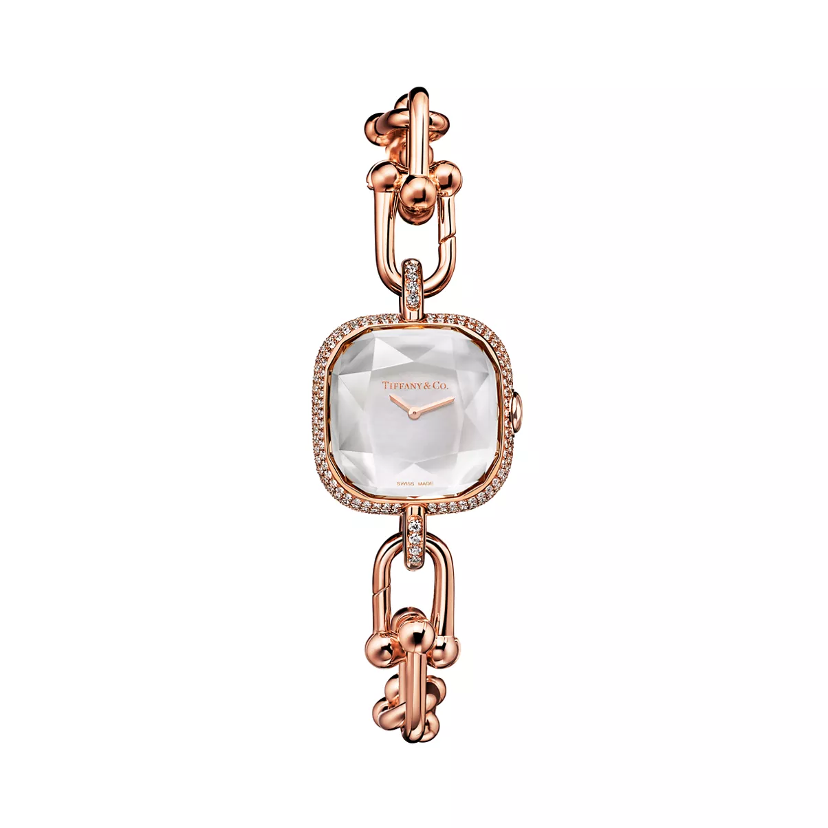 Watch in Rose Gold with Pav&eacute; Diamonds and White Mother-of-pearl