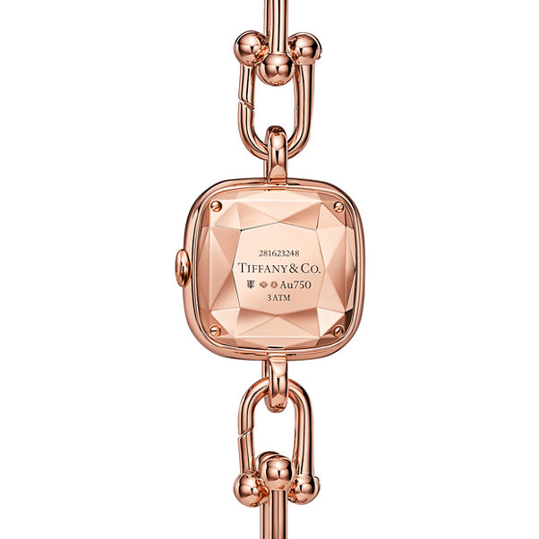 Tiffany HardWear:Watch in Rose Gold with Diamonds and White Mother-of-pearl