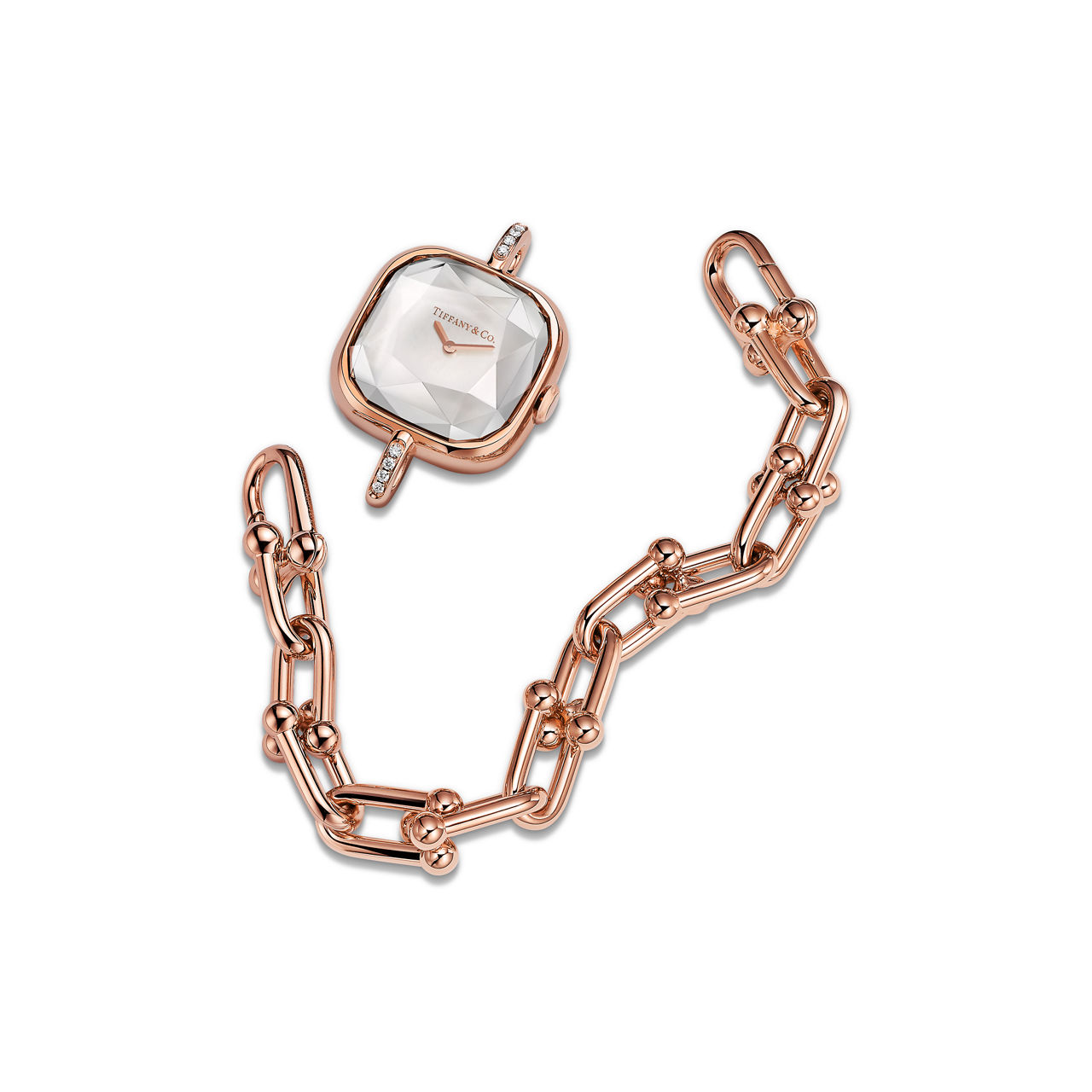 Tiffany HardWear:Watch in Rose Gold with Diamonds and White Mother-of-pearl image number 2