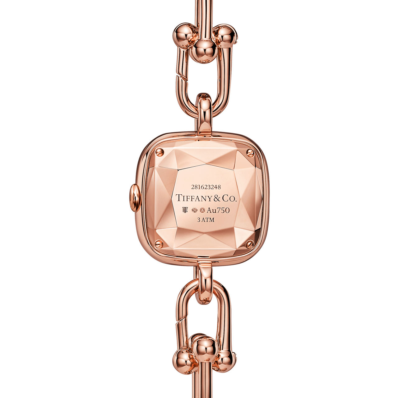 Reloj en oro rosa con diamantes en pavé y nácar blanco
