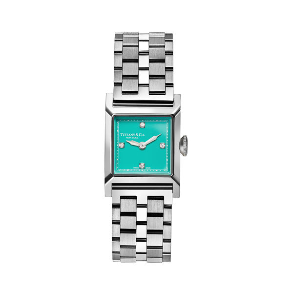 Tiffany:20 mm Union Square Watch in Steel with Diamonds & a Tiffany Blue® Dial