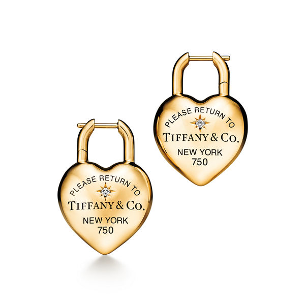 Return to Tiffany™:Full Heart Ohrringe in Gelbgold mit Diamanten