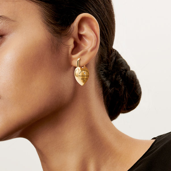 Return to Tiffany™:Full Heart Earrings in Yellow Gold with Diamonds