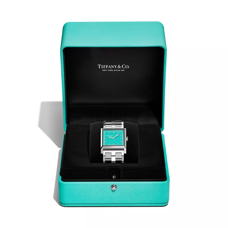 Union Square:27 mm Watch in Steel with Diamonds & a Tiffany Blue® Dial, 5