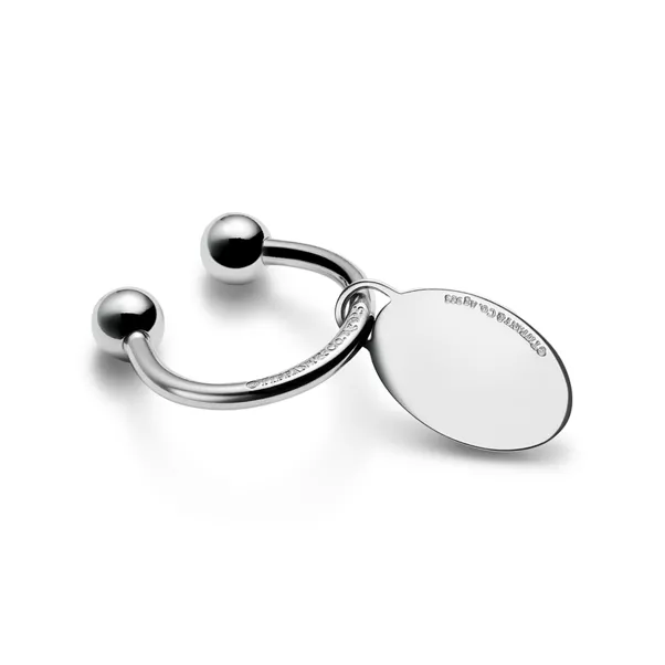 Oval Tag Screwball Key Ring in Sterling Silver