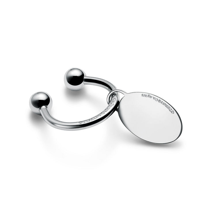 Personal Essentials:Oval Tag Screwball Keyring in Sterling Silver image number 1