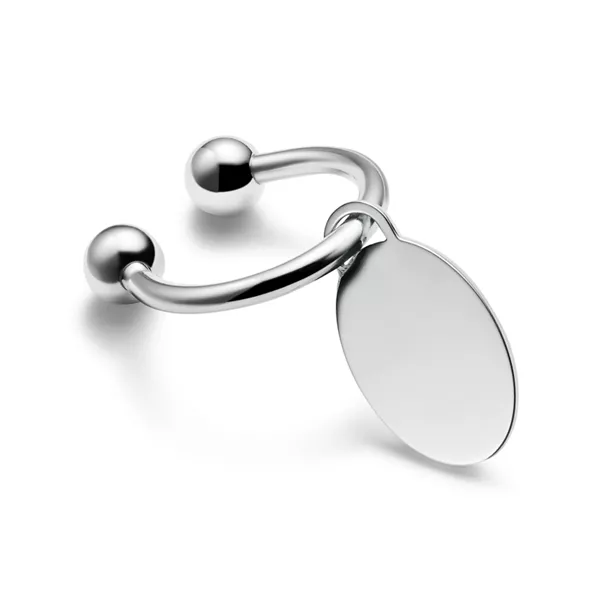 Oval Tag Screwball Key Ring in Sterling Silver