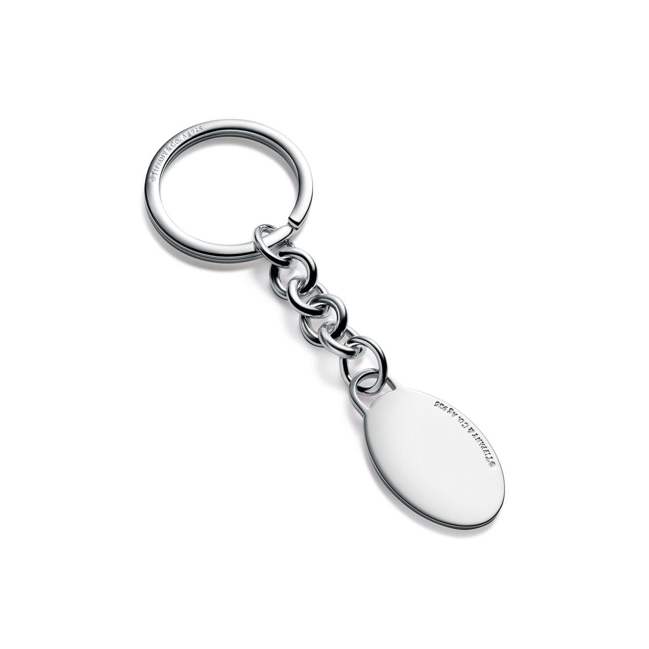 Llavero con insignia ovalada colgante en plata de ley