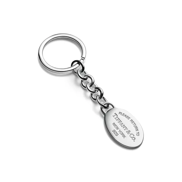 Oval Tag Dangle Key Ring in Sterling Silver