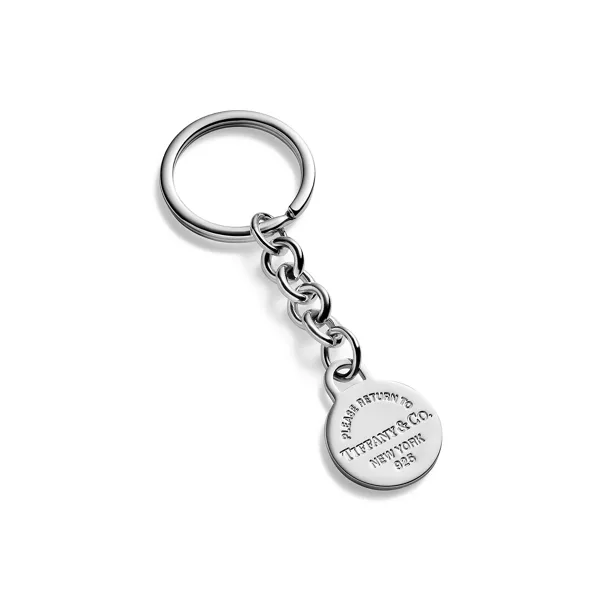 Round Tag Dangle Key Ring in Sterling Silver