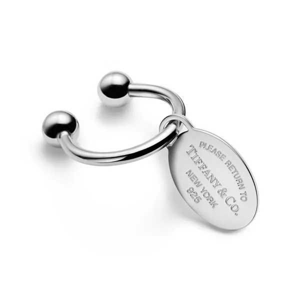 Oval Tag Screwball Key Ring in Sterling Silver