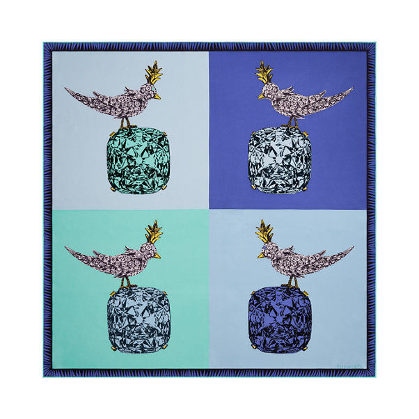 Schlumberger by Tiffany & Co.™:Bird on a Rock quadratischer Schal Seide in Infinity Blau