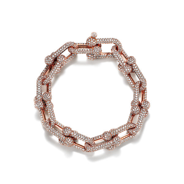 Tiffany HardWear:Large Link Bracelet in Rose Gold with Pavé Diamonds