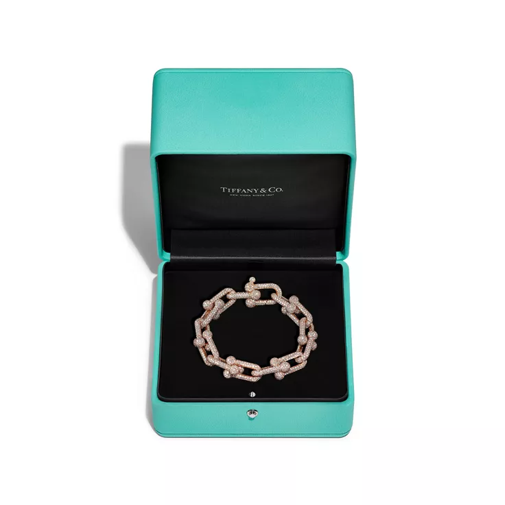 Tiffany HardWear:Large Link Bracelet in Rose Gold with Pav&eacute; Diamonds, 4