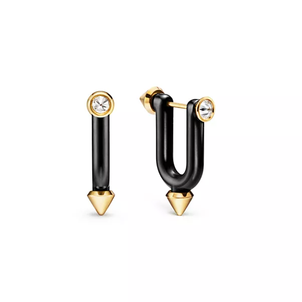 Large Earrings in Titanium, Gold and Diamonds
