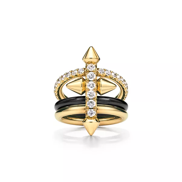 Bague en titane, or 18 carats et diamants