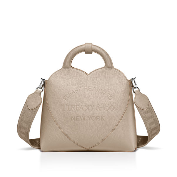 Return to Tiffany™:Kleine Tasche aus Leder in Perlenfarbe